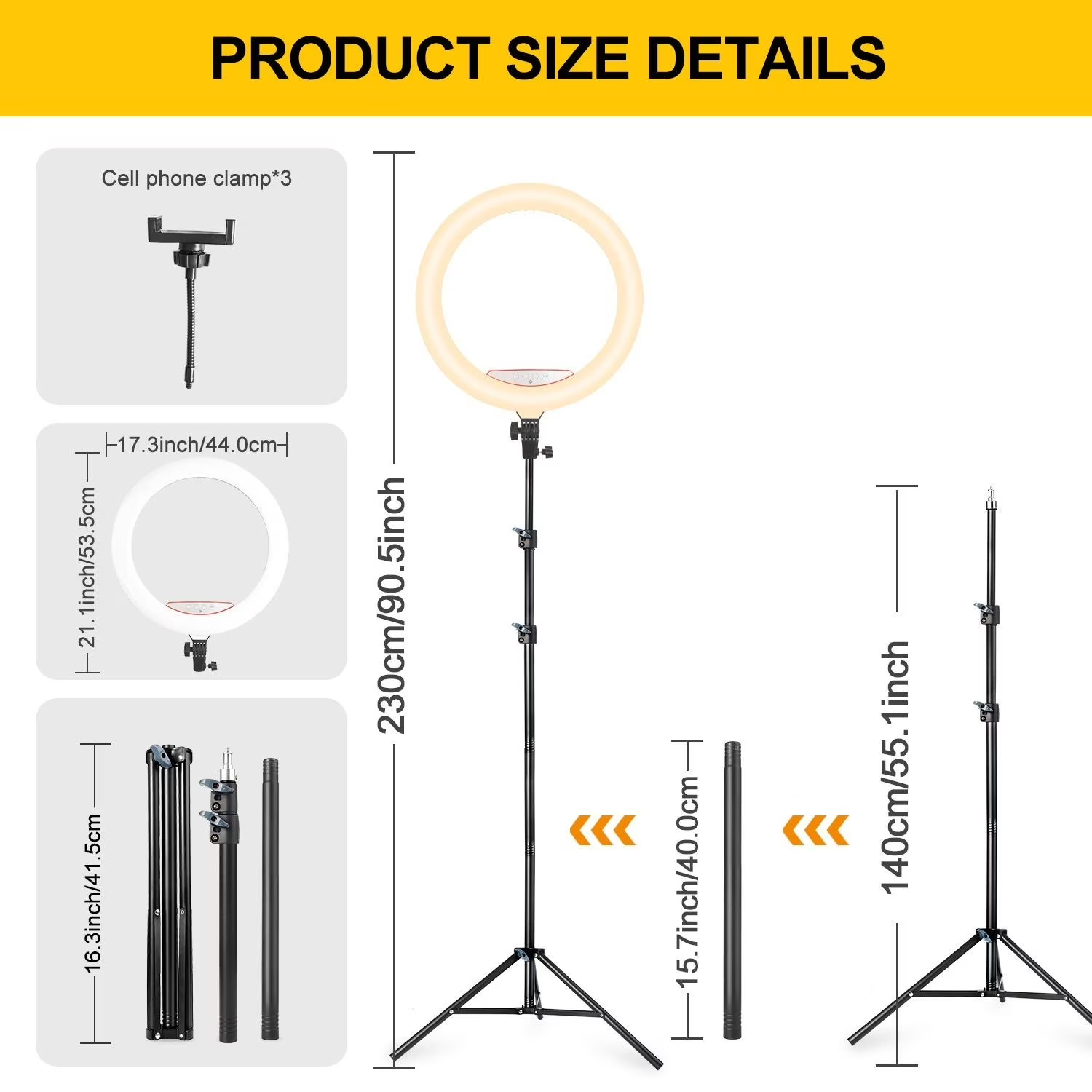 18 inch Ring Light with Stand, Large Ring Light for iPhone, 3 Clips/USB Ports,2700-6500K with Tripod for Tattoo Lash Barber Makeup Photography Lighting