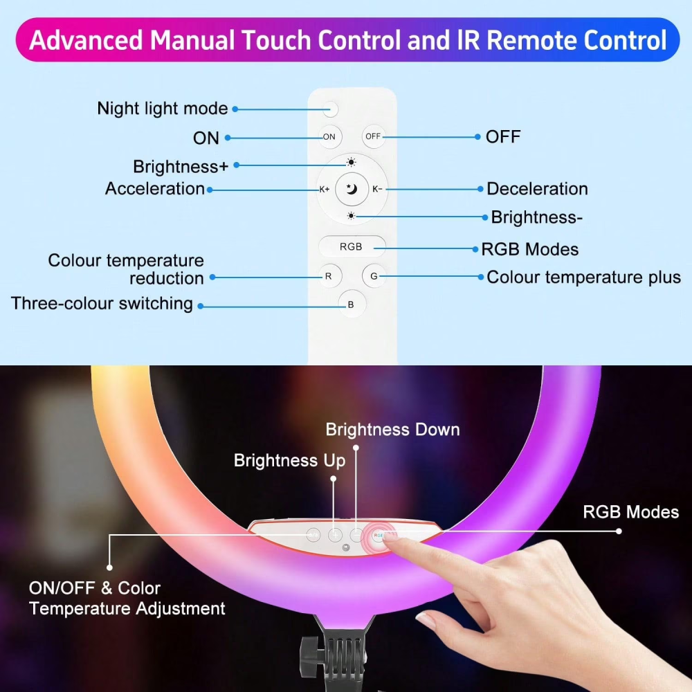 18 inch Ring Light with Stand, Large Ring Light for iPhone, 3 Clips/USB Ports,2700-6500K with Tripod for Tattoo Lash Barber Makeup Photography Lighting