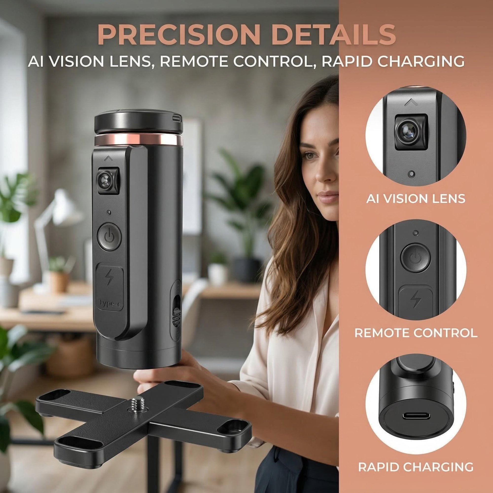 Automatic Face-Tracking Tripod: 360° Rotating Smartphone Mount with AI Tracking & Gesture Control. 1200mAh Battery for Live Streaming, TikTok, Vlogging.