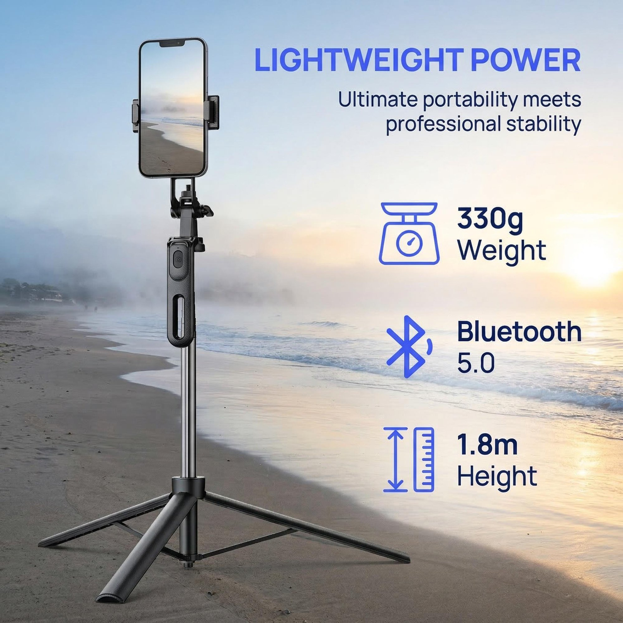 All-in-One Extendable Phone Tripod, 1.8m with Wireless Remote, for Video Recording, Live Streaming, TikTok. Compatible with iPhone 15-12 & Android.