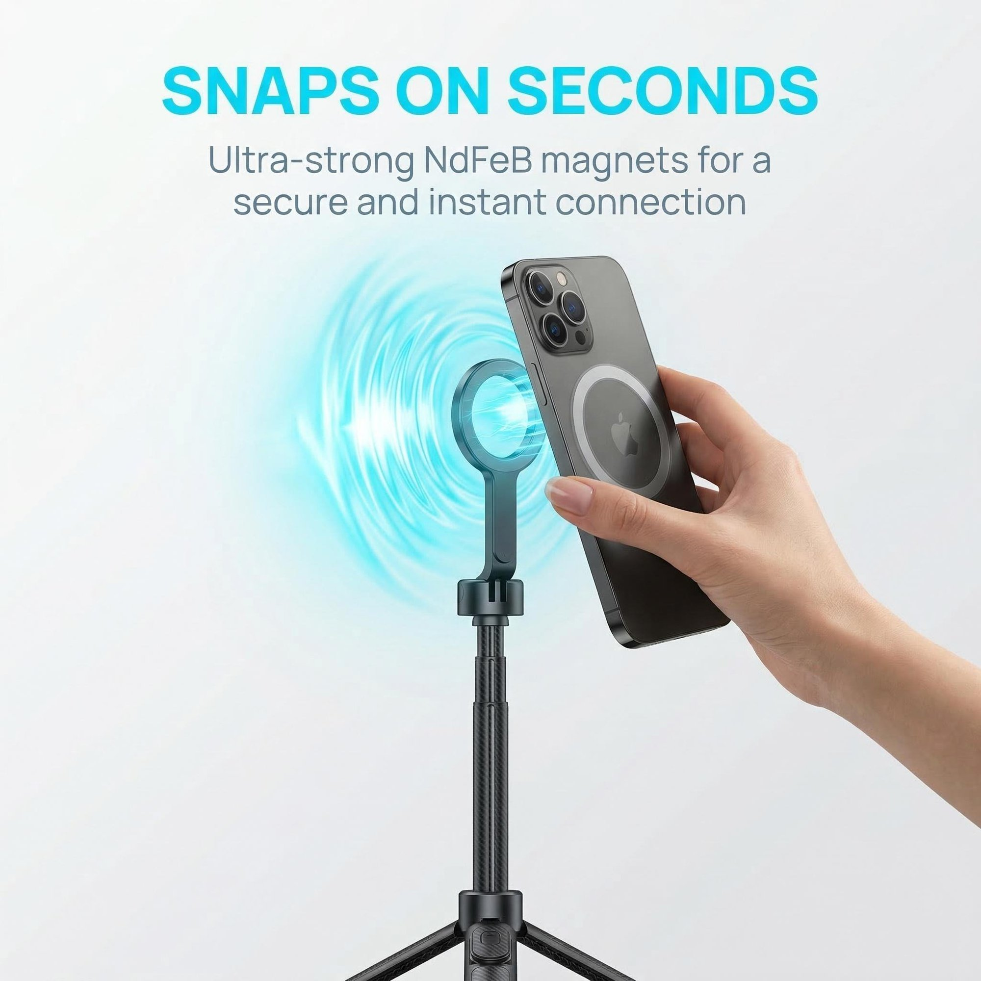 Magnetic Phone Tripod Selfie Stick (52 Inches), 2-in-1 with detachable wireless remote. Ideal for travel, vlogging, live streaming, TikTok, YouTube. Compatible with iPhone and Android.