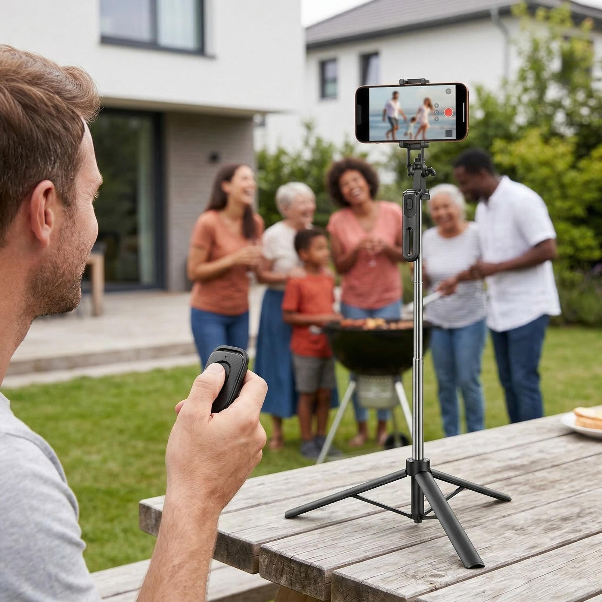 All-in-One Extendable Phone Tripod, 1.8m with Wireless Remote, for Video Recording, Live Streaming, TikTok. Compatible with iPhone 15-12 & Android.