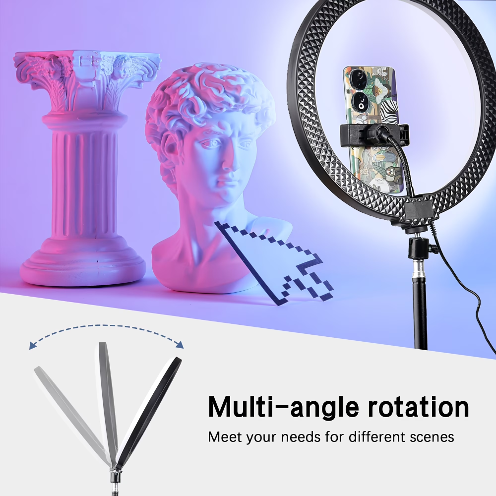 12" RGB LED Ring Light W/63" Tripod & Ext Rod - For Live Stream/Gaming/Photography