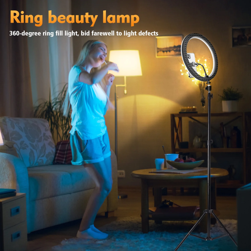 12" Ring Light with 63" Tripod Stand and Phone Holder Kit, Full-Screen Zoom Lighting for Video Recording, Makeup, Live Stream