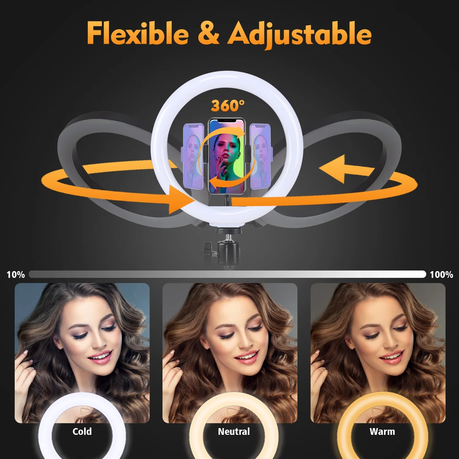 12" Ring Light with 63" Tripod Stand and Phone Holder Kit, Full-Screen Zoom Lighting for Video Recording, Makeup, Live Stream