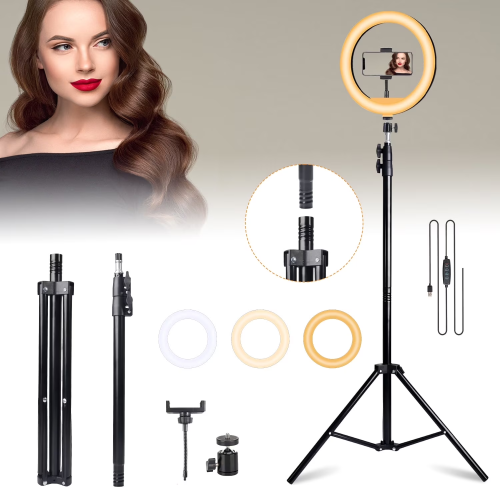 12" Ring Light with 63" Tripod Stand and Phone Holder Kit, Full-Screen Zoom Lighting for Video Recording, Makeup, Live Stream
