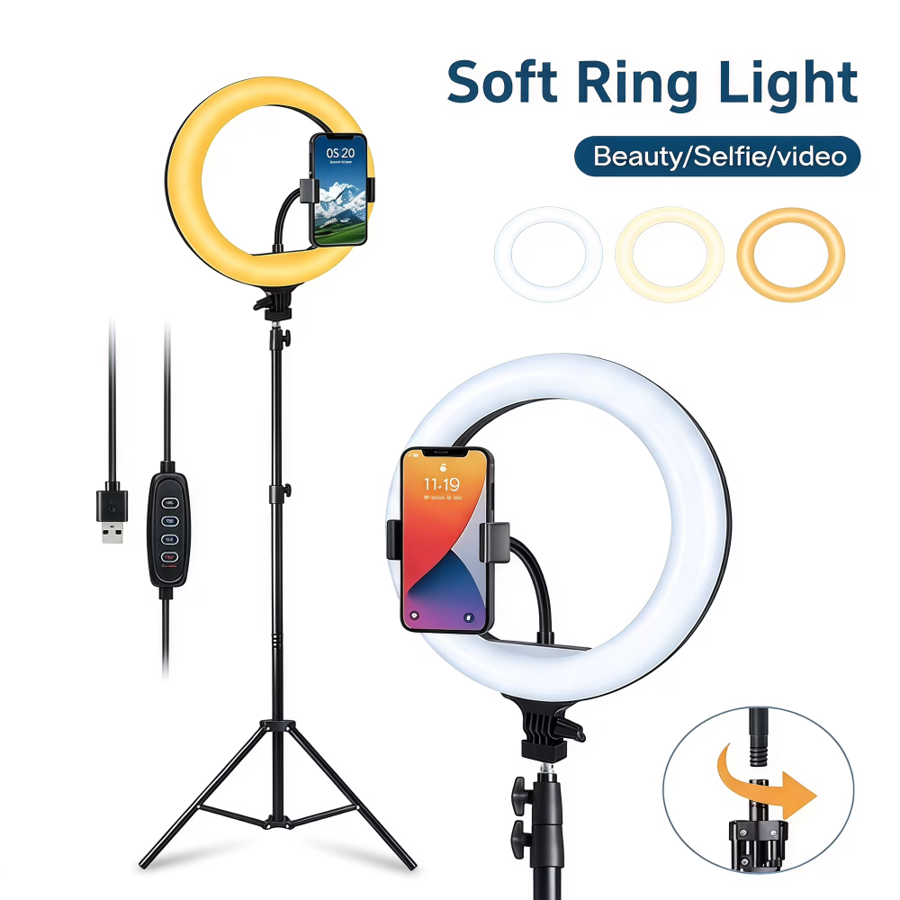 ZOMEI 10-inch Ring Light  43.3"  Extendable Tripod with Phone Holder, for YouTube/TikTok, Compatible iPhone Android Camera, Dimmable