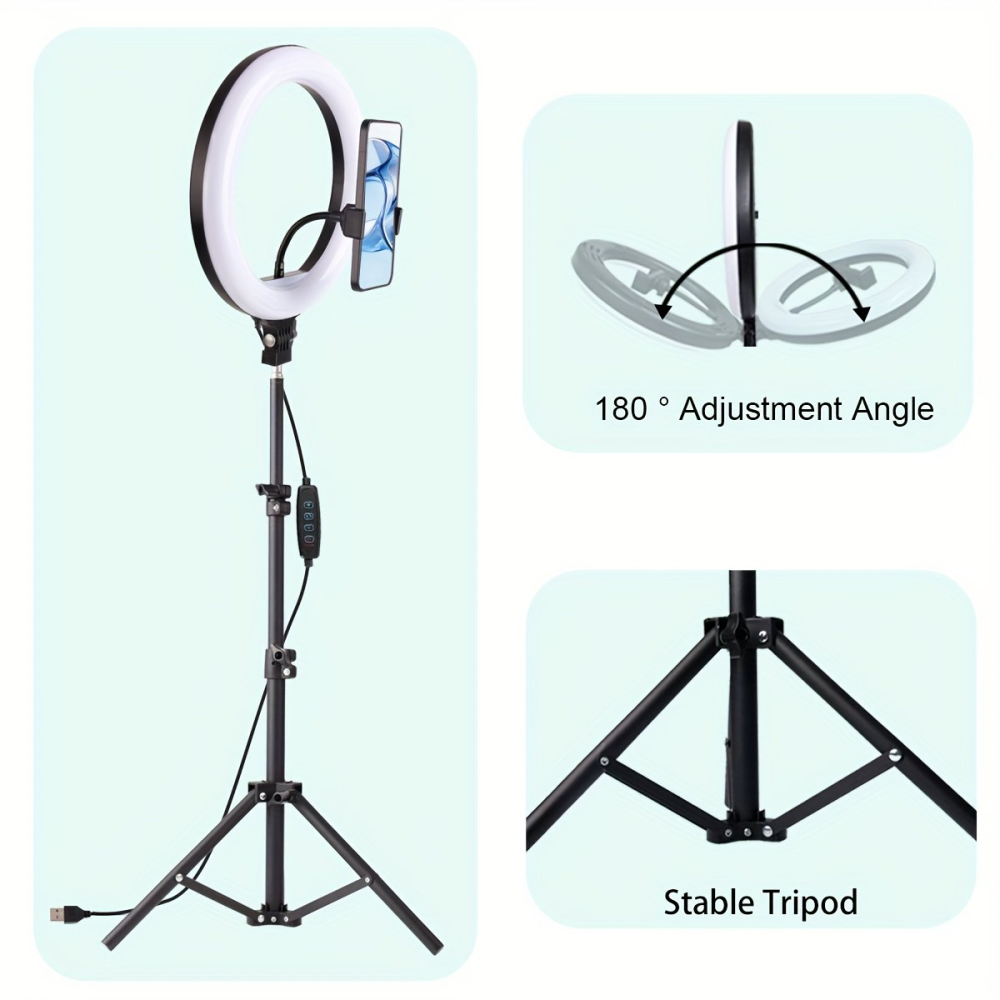 ZOMEI 10-inch Ring Light  43.3"  Extendable Tripod with Phone Holder, for YouTube/TikTok, Compatible iPhone Android Camera, Dimmable