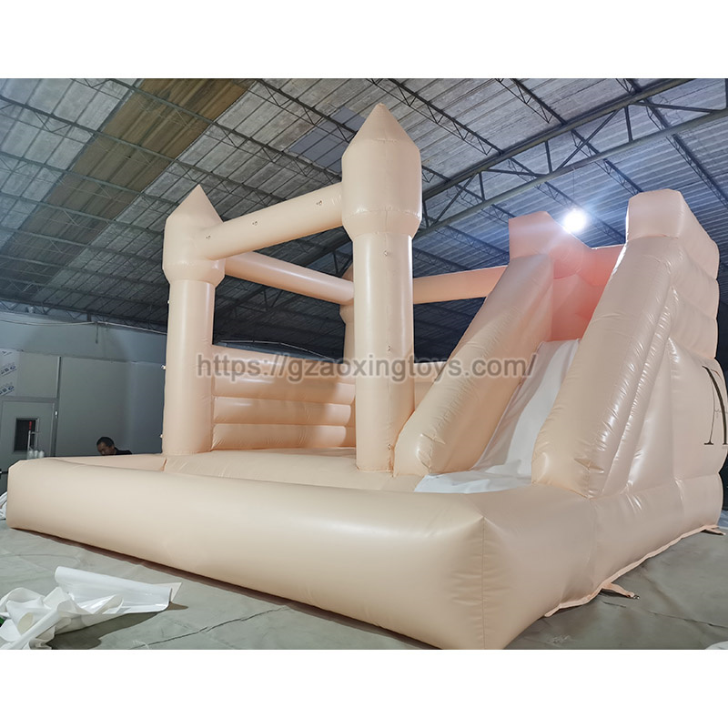 Beige Inflatable Bounce House With Slide And Ball Pit