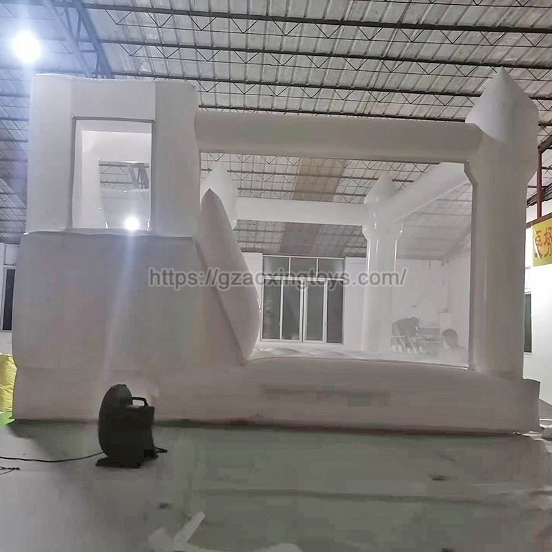 White Inflatable Bounce House With Slide And Ball Pit