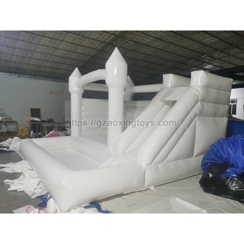 White Inflatable Bounce House With Slide And Ball Pit