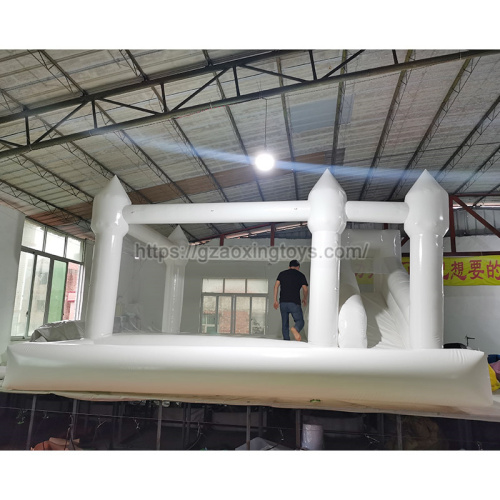 White Inflatable Bounce House With Slide And Ball Pit