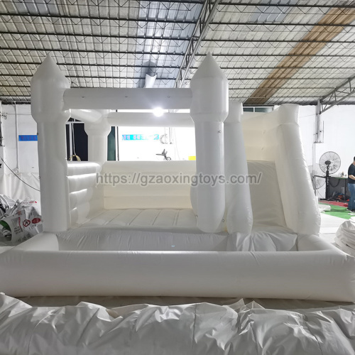 White Inflatable Bounce House With Slide And Ball Pit