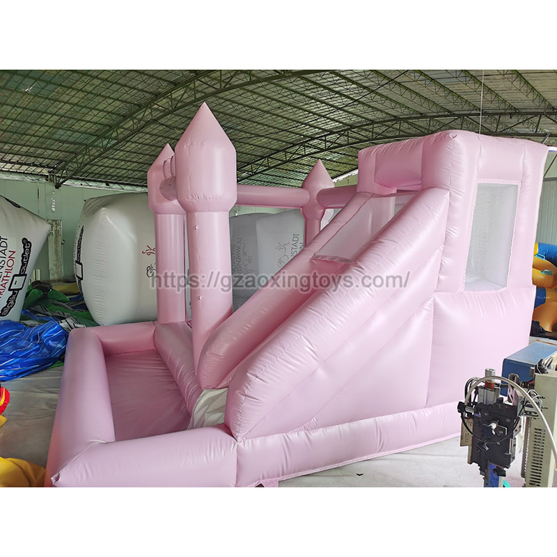 Pink Inflatable Bounce House With Slide And Ball Pit