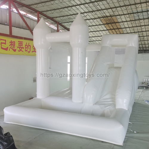 White Inflatable Bounce House With Slide And Ball Pit