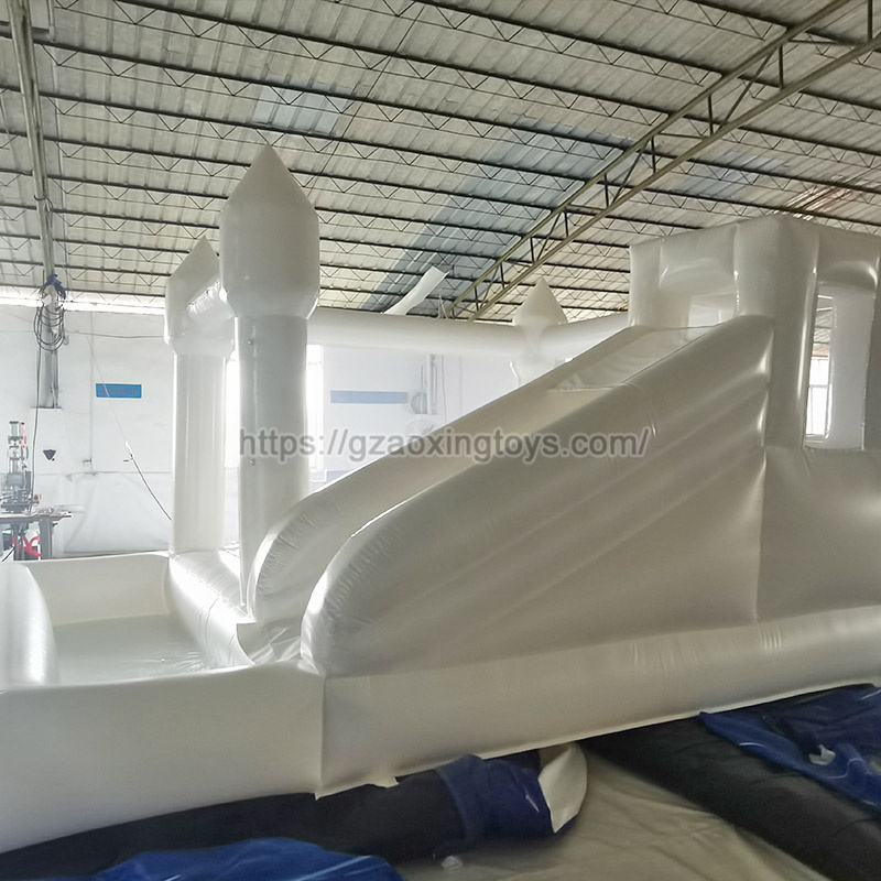 White Inflatable Bounce House With Slide And Ball Pit