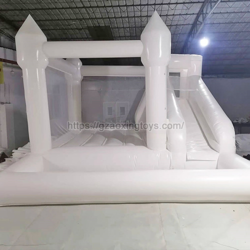 White Inflatable Bounce House With Slide And Ball Pit