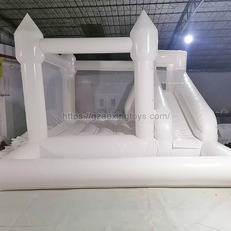 White Inflatable Bounce House With Slide And Ball Pit