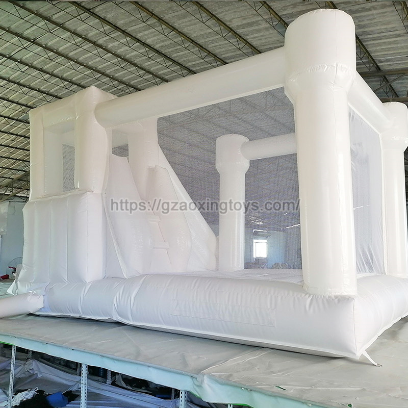 White Inflatable Bounce House With Slide And Ball Pit