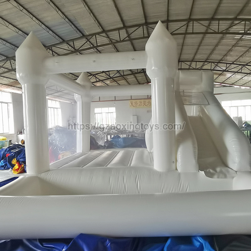 White Inflatable Bounce House With Slide And Ball Pit