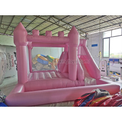 Pink Inflatable Bounce House With Slide And Ball Pit