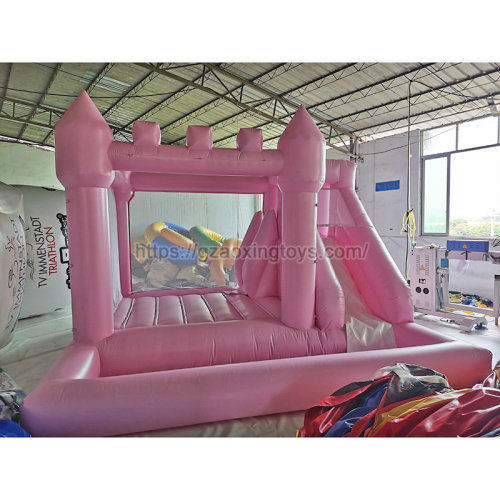 Pink Inflatable Bounce House With Slide And Ball Pit
