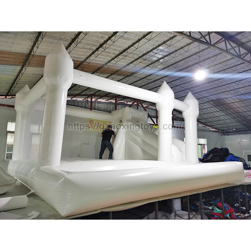 White Inflatable Bounce House With Slide And Ball Pit
