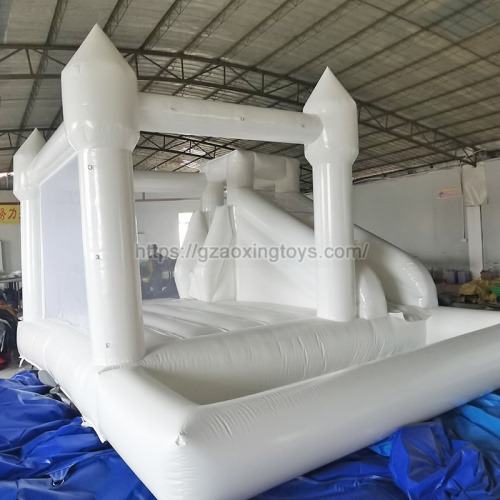 White Inflatable Bounce House With Slide And Ball Pit