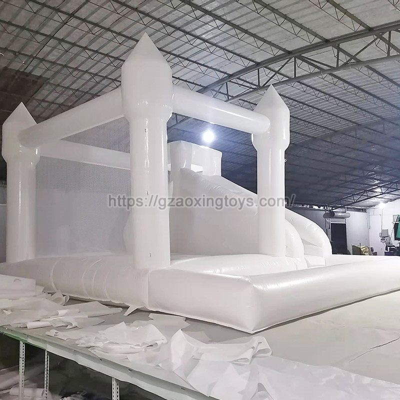 White Inflatable Bounce House With Slide And Ball Pit