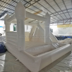 White Inflatable Bounce House With Slide And Ball Pit
