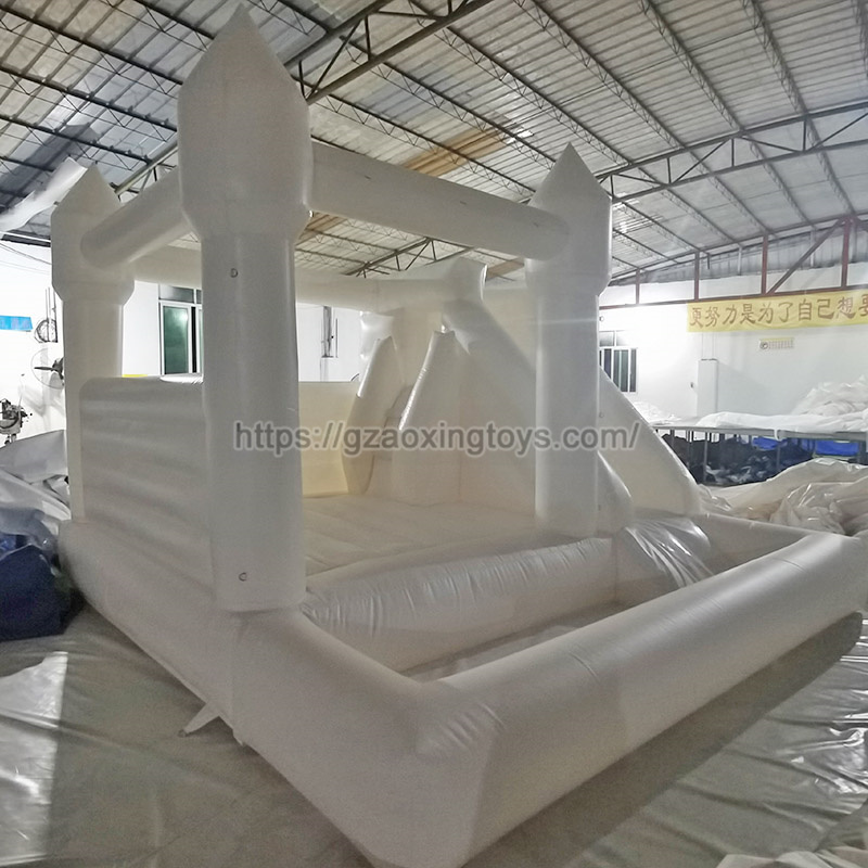 White Inflatable Bounce House With Slide And Ball Pit