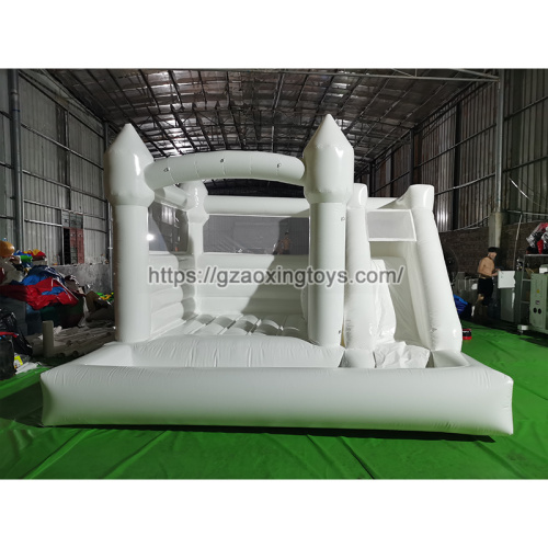 White Inflatable Bounce House With Slide And Ball Pit