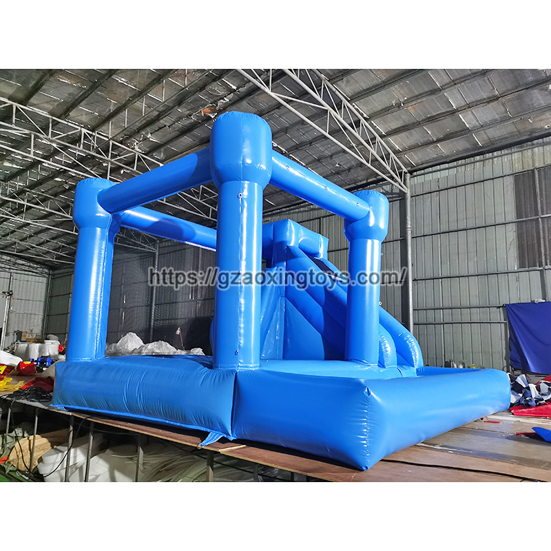 Blue Inflatable Bounce House With Slide And Ball Pit