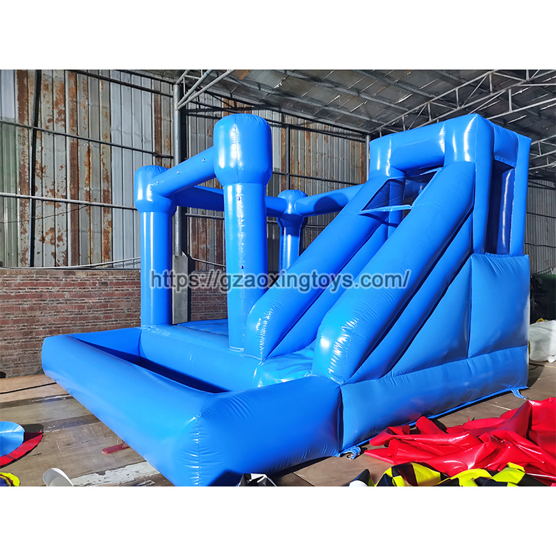 Blue Inflatable Bounce House With Slide And Ball Pit