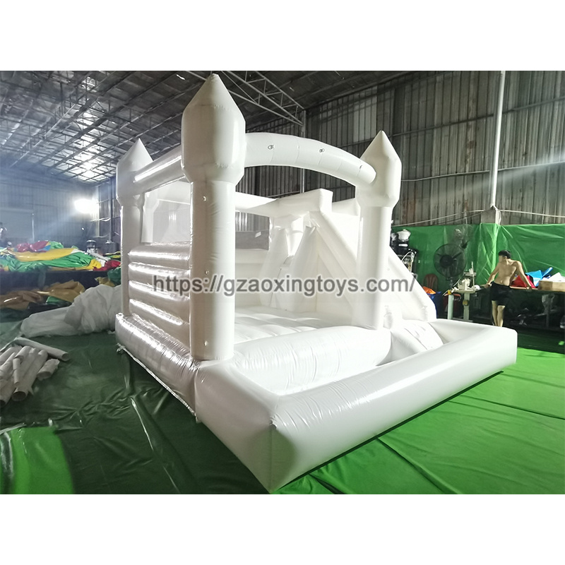 White Inflatable Bounce House With Slide And Ball Pit