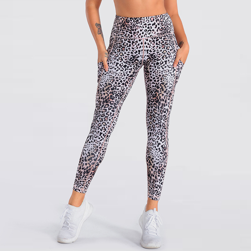 Sexy Leopard Printed Sport Leggings Women Fitness Yoga Pants High Waist Stretch Sportswear Gym Tight Yoga Pants with Pocket