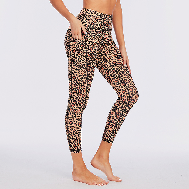 Sexy Leopard Printed Sport Leggings Women Fitness Yoga Pants High Waist Stretch Sportswear Gym Tight Yoga Pants with Pocket