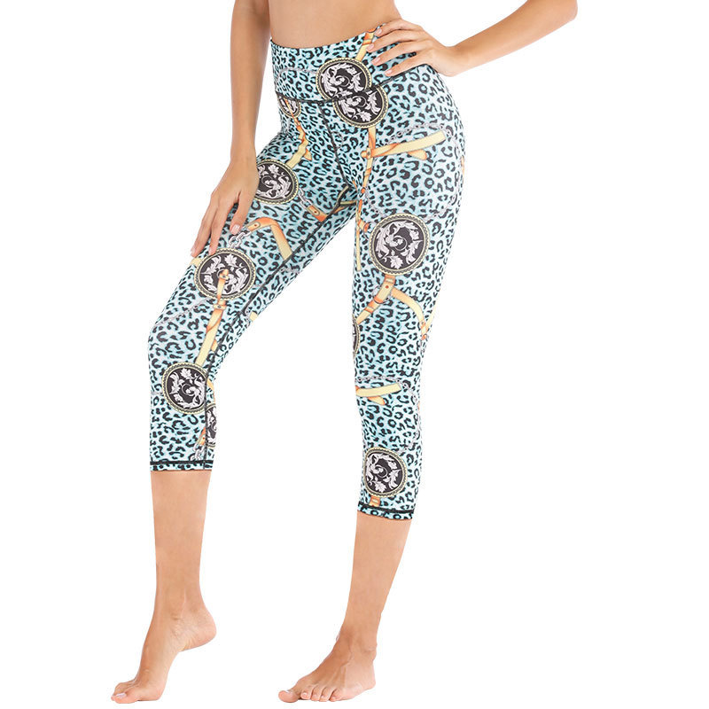 Wholesale New Style Breathable Summer Printed Wide Leg High Waist Women Fitness Capris Leggings