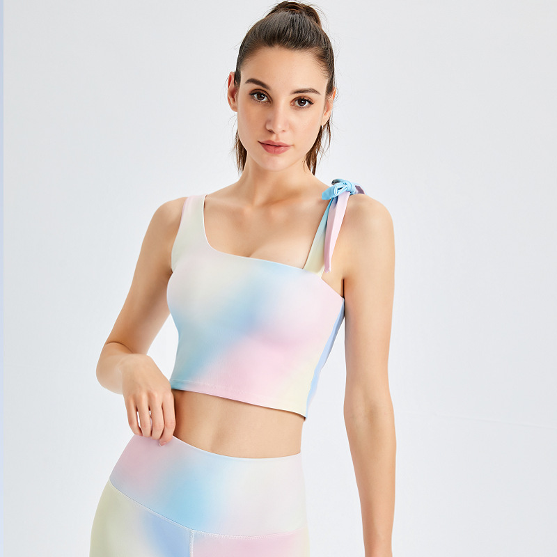 New Trendy Ladies Sublimation Rainbow Sports Bra With Adjustable Strappy Workout Yoga Crop Tops