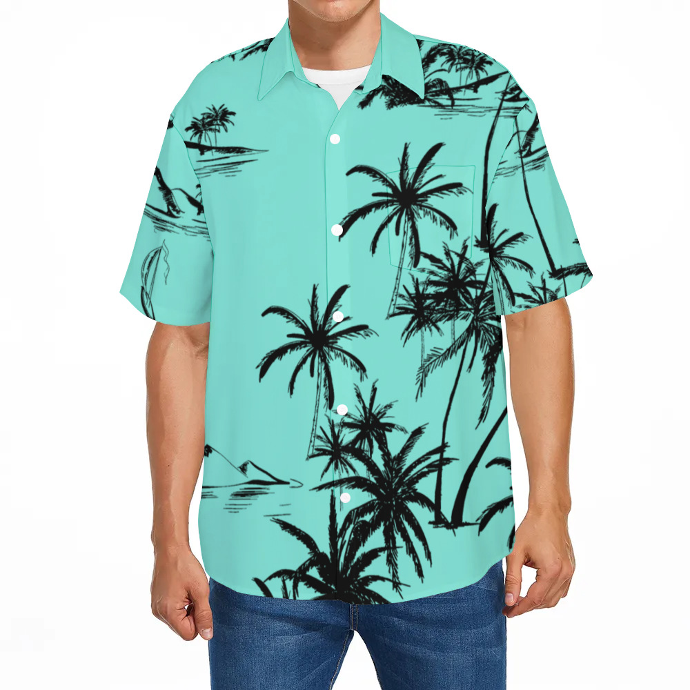 Button Up Hawaiian Tropical Print Stretch Anti-Pilling Men's Plus Size Shirt