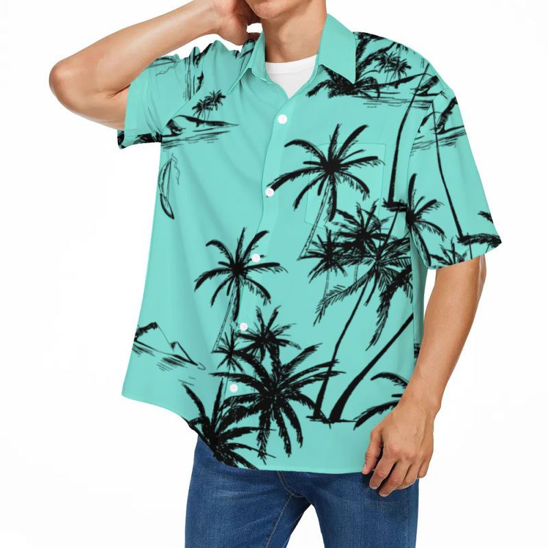 Button Up Hawaiian Tropical Print Stretch Anti-Pilling Men's Plus Size Shirt