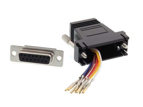 Lodalink DB15 Female to RJ45 Modular Serial Adapter Kit - Black, UL Approved