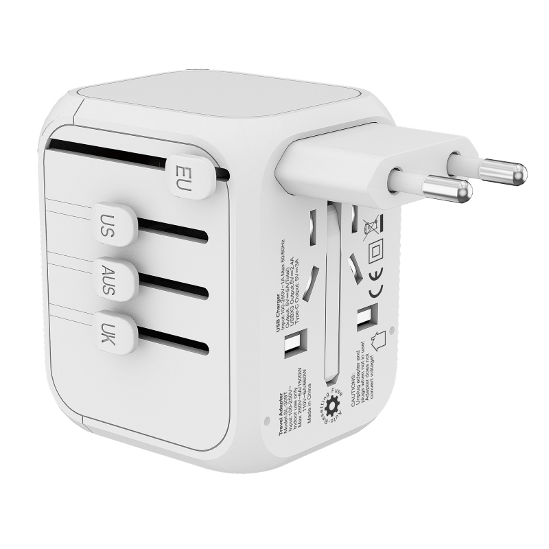 Lodalink Universal International Travel Power Adapter W/ High Speed 2.4A USB, 3.0A Type-C Wall Charger