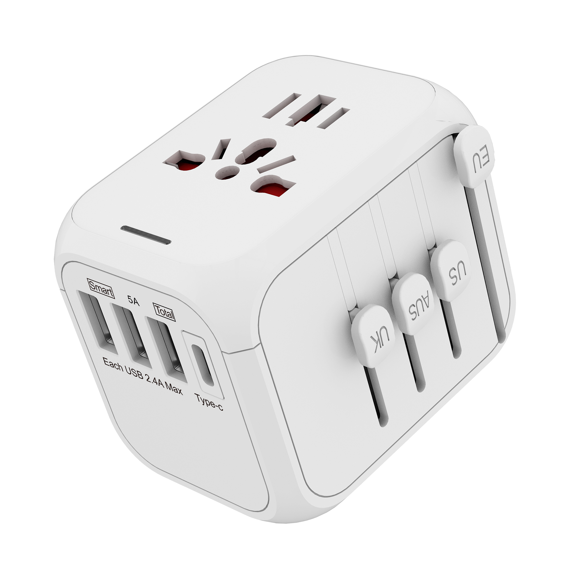 Lodalink Universal International Travel Power Adapter W/ High Speed 2.4A USB, 3.0A Type-C Wall Charger