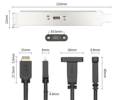 Lodalink USB 3.1 Type E to Tye C Front Panel Mount Cable, 20Gbps,