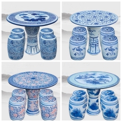 Factory Direct Chinese Hand Painted Blue and White Porcelain Garden Table Set with Ceramic Seat Stools for Indoor and Outdoor
