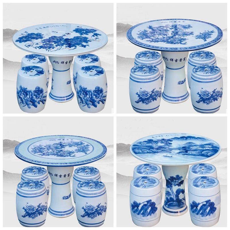 Factory Direct Chinese Hand Painted Blue and White Porcelain Garden Table Set with Ceramic Seat Stools for Indoor and Outdoor