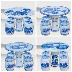 Factory Direct Chinese Hand Painted Blue and White Porcelain Garden Table Set with Ceramic Seat Stools for Indoor and Outdoor