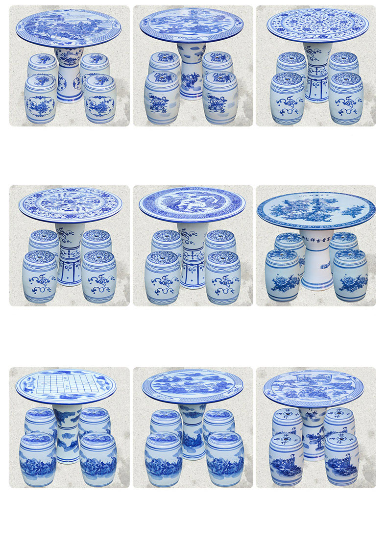 Factory Direct Chinese Hand Painted Blue and White Porcelain Garden Table Set with Ceramic Seat Stools for Indoor and Outdoor