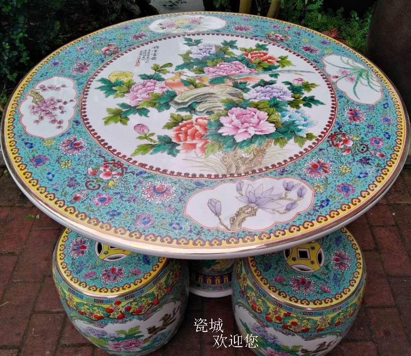 Jingdezhen Outdoor Furniture Luxury Hand Painted Ceramic Porcelain Garden Table Set with Stools